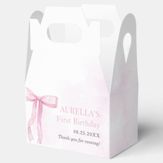 Meisje Roze Bow 1e Verjaardagsfeest Bedankdoosjes (Geopend)