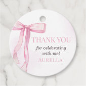 Meisje Roze Bow 1e Verjaardagsfeest Bedankjes Labels (Voorkant)