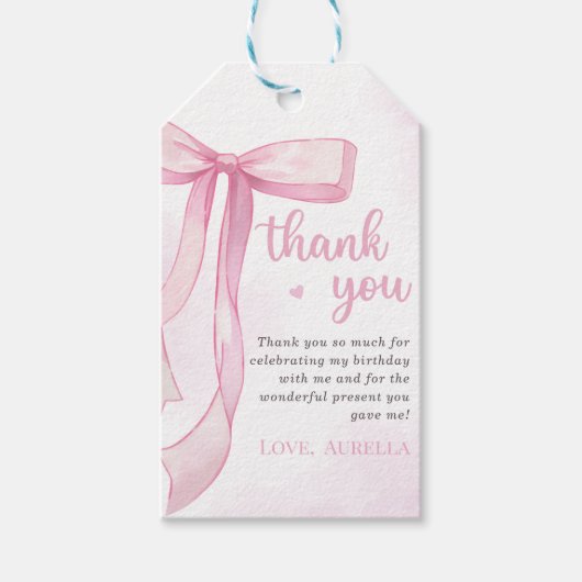 Meisje Roze Bow 1e Verjaardagsfeest Cadeaulabel (Voorkant)