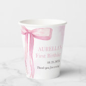 Meisje Roze Bow 1e Verjaardagsfeest Papieren Bekers (Voorkant)