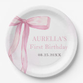 Meisje Roze Bow 1e Verjaardagsfeest Papieren Bordje (Voorkant)