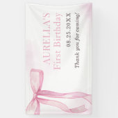 Meisje Roze Bow 1e Verjaardagsfeest Spandoek (Verticaal)