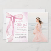 Meisje Roze Bow Baby shower Foto Kaart (Voorkant)