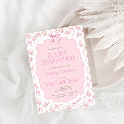 Meisje Roze Bow Baby shower Kaart