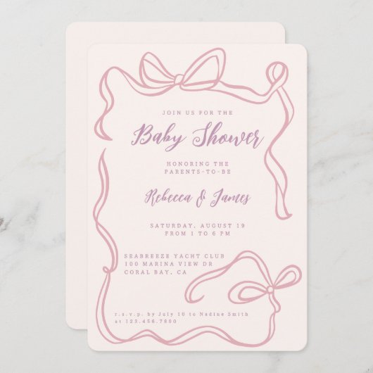 Meisje Roze Bow Funky Hand-getrokken Baby shower Kaart (Voorkant / Achterkant)