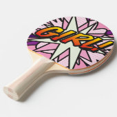 Meisje Roze Cool Modern Stripboek Tafeltennisbatje (Voorkant Gekanteld)