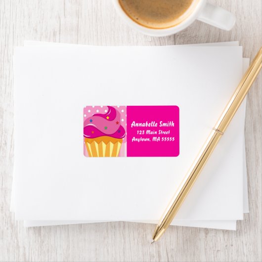 Meisje Roze Cupcake Verjaardagsfeestje Adresetiket Etiket (Insitu)