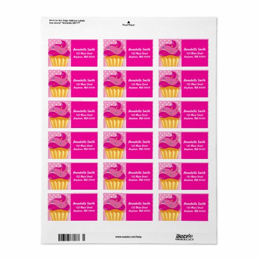 Meisje Roze Cupcake Verjaardagsfeestje Adresetiket Etiket (Full Sheet)