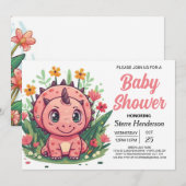 Meisje Roze Dinosaurus Meisje Baby shower Kaart (Voorkant / Achterkant)