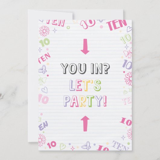 Meisje Roze Doodle 10e verjaardag Kaart (Achterkant)