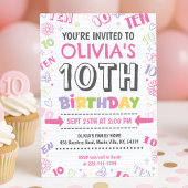 Meisje Roze Doodle 10e verjaardag Kaart
