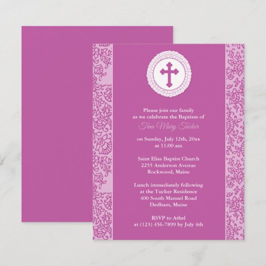 Meisje roze doop uitnodiging (Voorkant / Achterkant)