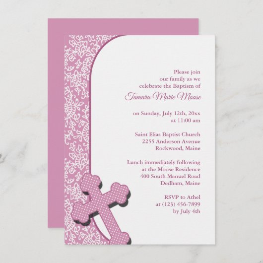 Meisje roze doop uitnodiging (Voorkant / Achterkant)