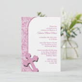 Meisje roze doop uitnodiging (Staand voorkant)