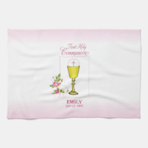 Meisje Roze Eerste Heilige Communie, Kelk, Hostie,