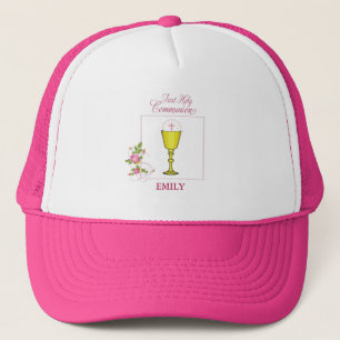 Meisje Roze Eerste Heilige Communie, Kelk, Hostie, Trucker Pet