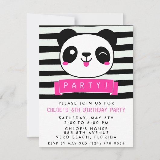 Meisje Roze en Zwarte Happy Panda Verjaardagsfeest Kaart (Voorkant)