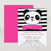 Meisje Roze en Zwarte Happy Panda Verjaardagsfeest Kaart (Voorkant / Achterkant)