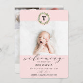 Meisje Roze Eucalyptus Greenery Monogram Baby Gebo Aankondiging (Voorkant / Achterkant)