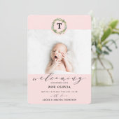 Meisje Roze Eucalyptus Greenery Monogram Baby Gebo Aankondiging (Staand voorkant)