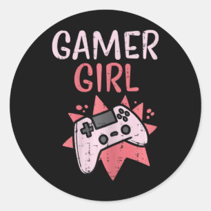 Meisje Roze Game Controller Schattigee Video Gamin Ronde Sticker