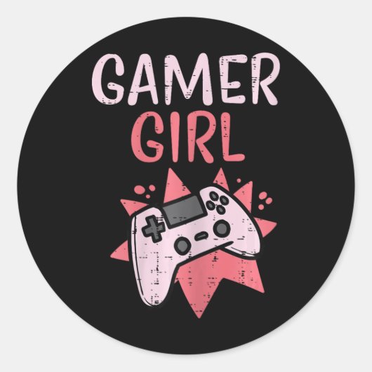 Meisje Roze Game Controller Schattigee Video Gamin Ronde Sticker (Voorkant)