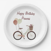 Meisje Roze Gelukkige Verjaardag Prinses Fietsball Papieren Bordje (Voorkant)