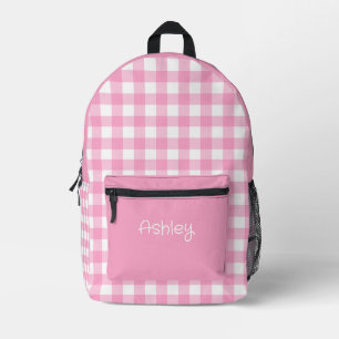 Meisje Roze Gingham Patroon Persoonlijke Naam Bedrukte Rugzak