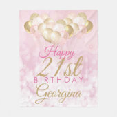 Meisje Roze Glitter Ballonnen 21e verjaardag Fleece Deken (Voorkant)