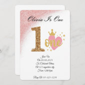 Meisje roze glitter prinses verjaardag kaart (Voorkant / Achterkant)