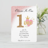 Meisje roze glitter prinses verjaardag kaart (Staand voorkant)