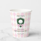 Meisje roze golfgat in een Schattige 1e verjaardag Papieren Bekers (Achterkant)