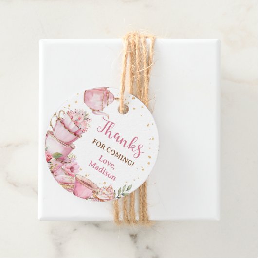 Meisje Roze & Goud Bloemen Tea Party Verjaardag Bedankjes Labels (In situ)