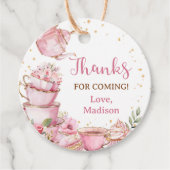 Meisje Roze & Goud Bloemen Tea Party Verjaardag Bedankjes Labels (Voorkant)