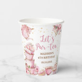 Meisje Roze & Goud Bloemen Tea Party Verjaardag Papieren Bekers (Achterkant)