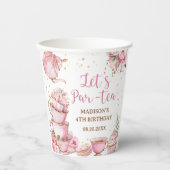 Meisje Roze & Goud Bloemen Tea Party Verjaardag Papieren Bekers (Voorkant)