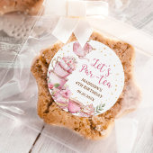 Meisje Roze & Goud Bloemen Tea Party Verjaardag Ronde Sticker