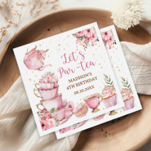 Meisje Roze & Goud Bloemen Tea Party Verjaardag