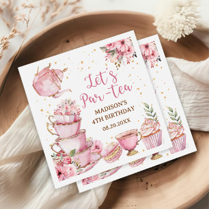Meisje Roze & Goud Bloemen Tea Party Verjaardag Servet
