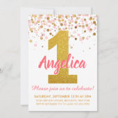 Meisje Roze Goud Glitter Confetti Eerste Verjaarda Kaart (Voorkant)