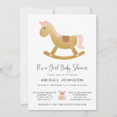 Meisje Roze Goud Retro Rocking Horse Baby shower Kaart (Voorkant)