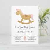 Meisje Roze Goud Retro Rocking Horse Baby shower Kaart (Staand voorkant)