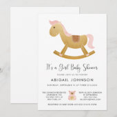 Meisje Roze Goud Retro Rocking Horse Baby shower Kaart (Voorkant / Achterkant)