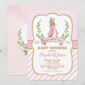 Meisje Roze Gouden Bloemen Bunny Konijn Baby showe Kaart (Voorkant / Achterkant)