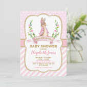 Meisje Roze Gouden Bloemen Bunny Konijn Baby showe Kaart (Staand voorkant)