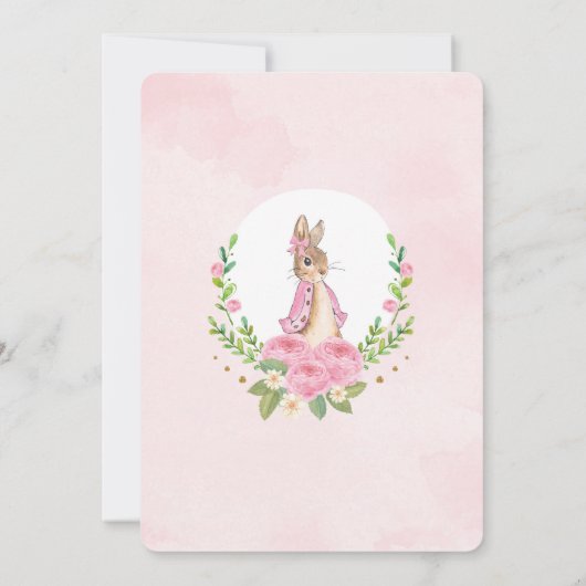 Meisje Roze Gouden Bloemen Bunny Konijn Baby showe Kaart (Achterkant)