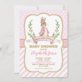 Meisje Roze Gouden Bloemen Bunny Konijn Baby showe Kaart (Voorkant)