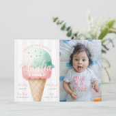 Meisje roze ijs verjaardag foto kaart (Staand voorkant)