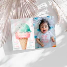 Meisje roze ijs verjaardag foto kaart