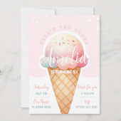 Meisje roze ijs verjaardag kaart (Voorkant)